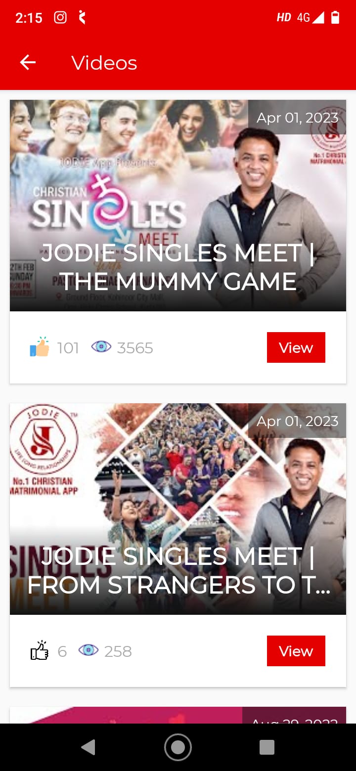 Jodie — matrimony profile matches screen