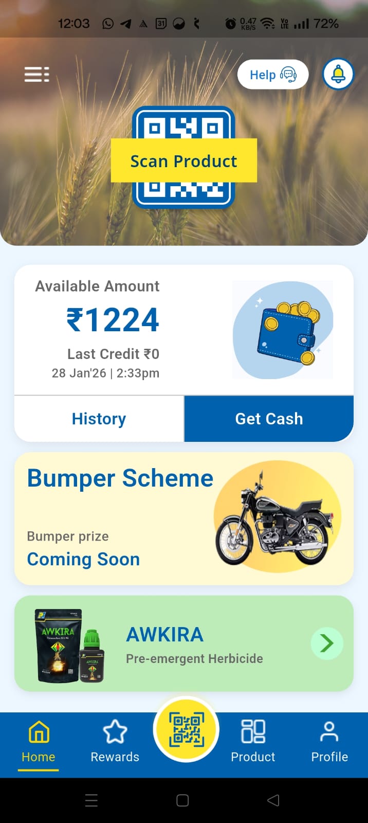 PI Mitra Kisan — loyalty points home screen for farmers